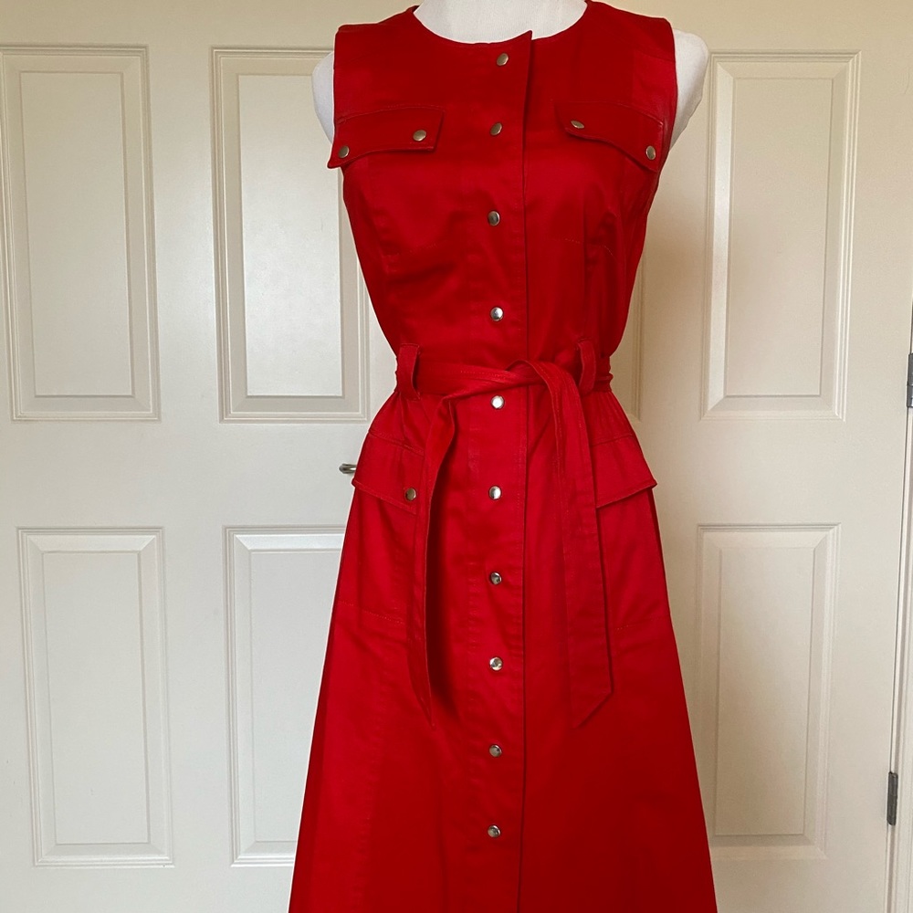 Calvin Klein Red Button Down Shirt Dress